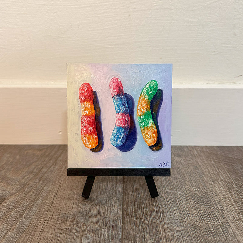 Lil Gummy Worms - 4x4 - oil on panel