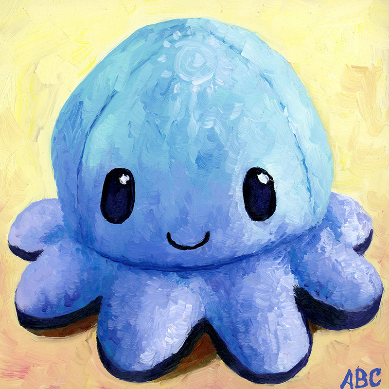 Happy Purple Octopus - 5x5 - oil on panel