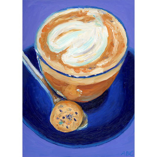 Original oil painting of heart art latte.