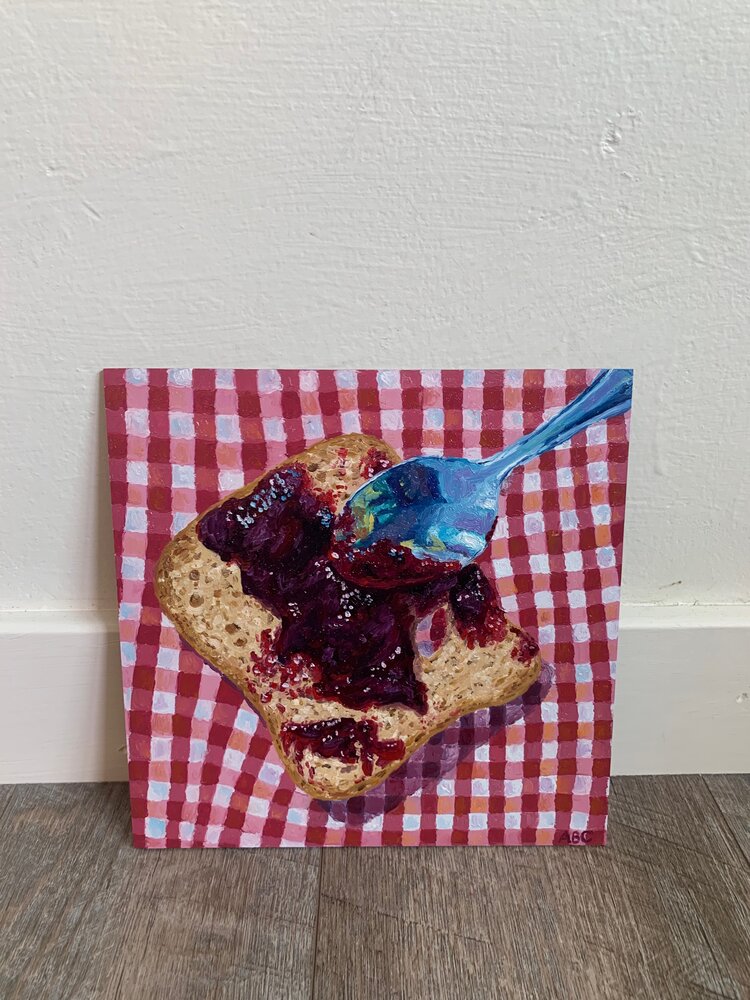 Toast with Raspberry Jam - 8x8 - oil on panel