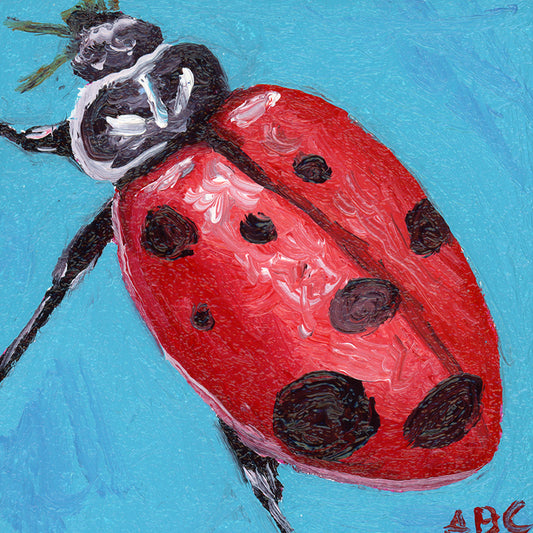 Teeny Lady bug - 2x2 - oil on panel - magnet oil painting