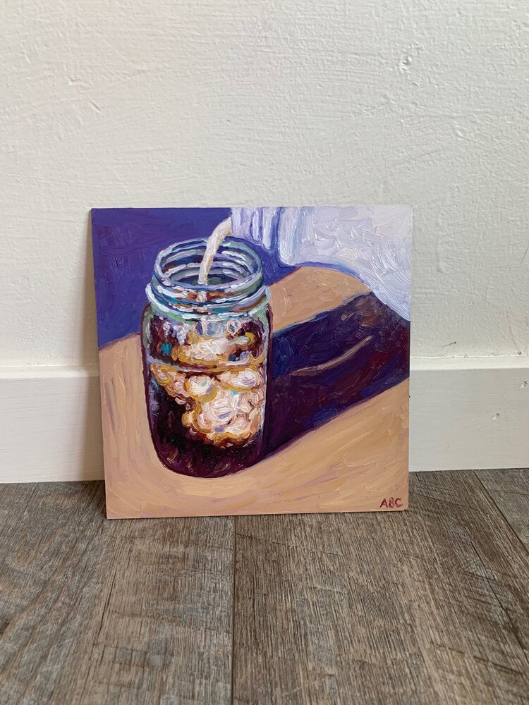 Mason Jar Latte - 8x8 - oil on panel