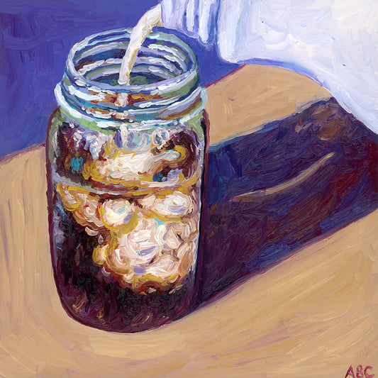 Fine art print of Mason Jar Latte oil painting.