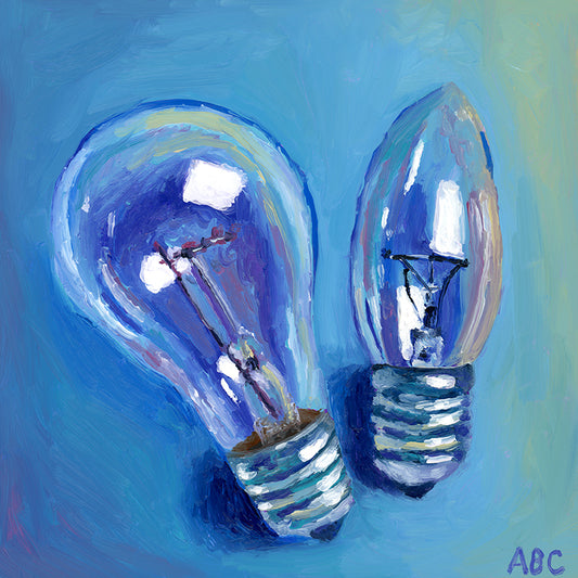 Fine art print of Lightbulb Buddies oil painting.