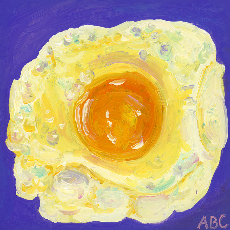 Original oil painting of a fried egg.
