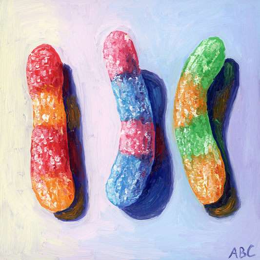 Fine art print of Lil Gummy Worms oil painting.