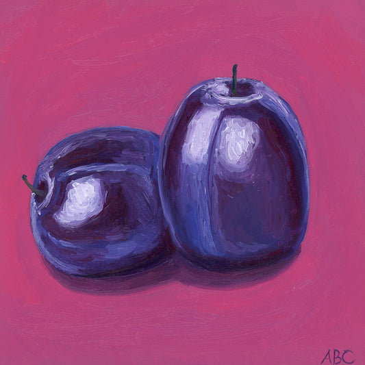 Original oil painting of purple plums.