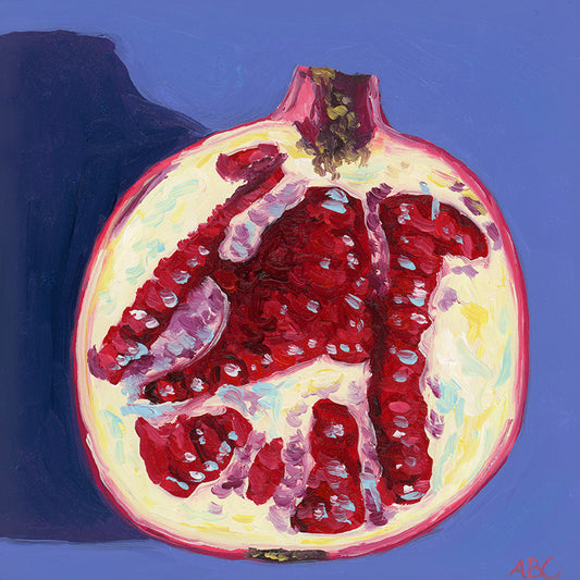 Original oil painting of half of a pomegranate