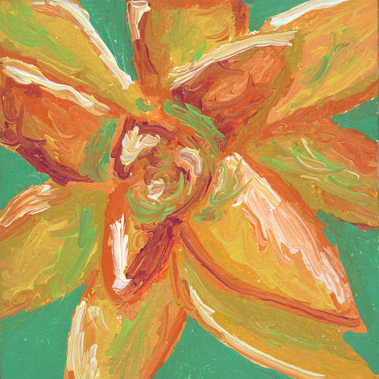 Teeny Orange Succulent - 2x2 - oil on panel - magnet oil painting