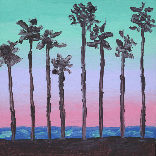 Teeny Palm Sunset - 2x2 - oil on panel - magnet oil painting