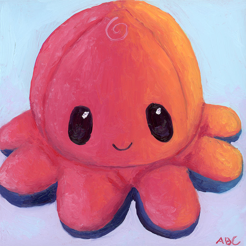 Happy Pink Octopus - 5x5 - oil on panel