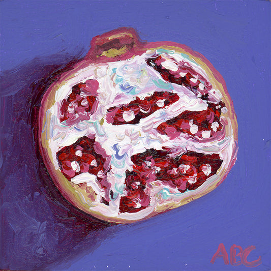 Teeny Pomegranate - 2x2 - oil on panel - magnet oil painting