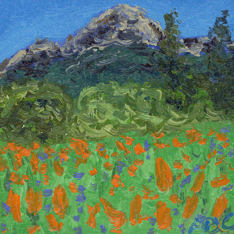 Teeny Poppies on Figueroa - 2x2 - oil on panel - magnet oil painting
