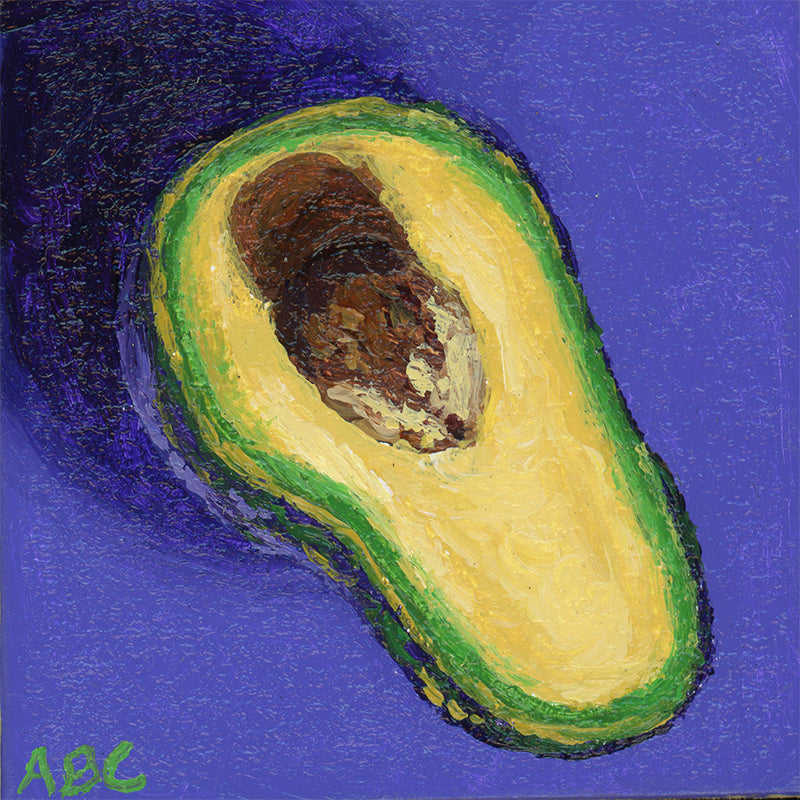 Teeny purple avocado - 2x2 - oil on panel - magnet oil painting