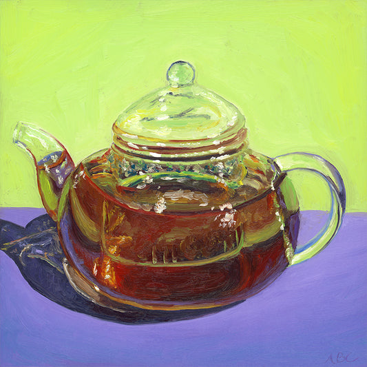 Fine art print of Purple Green Tea Pot oil painting.