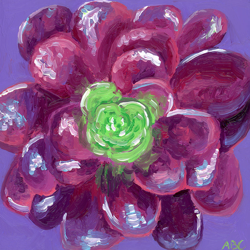 Lil Purple Succulent - 4x4 - oil on panel