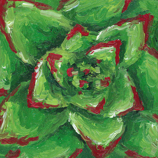 Teeny Red Green Succulent - 2x2 - oil on panel - magnet oil painting