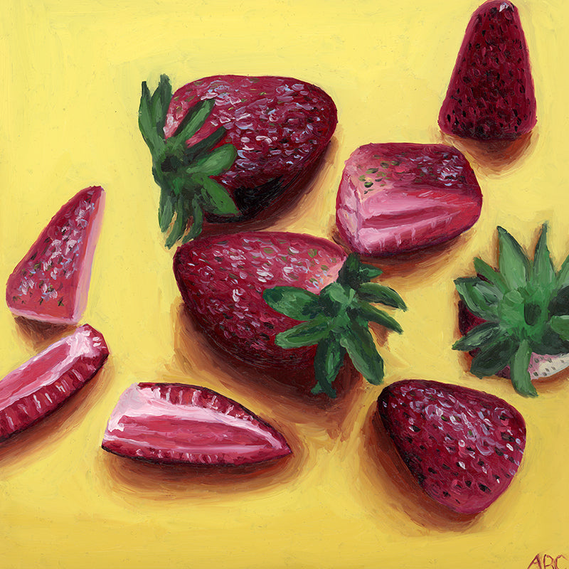 Yellow Strawberries - 8x8 - oil on panel