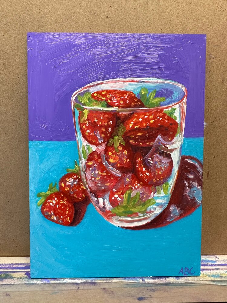 Strawberry Cup - 5x7 - oil on panel