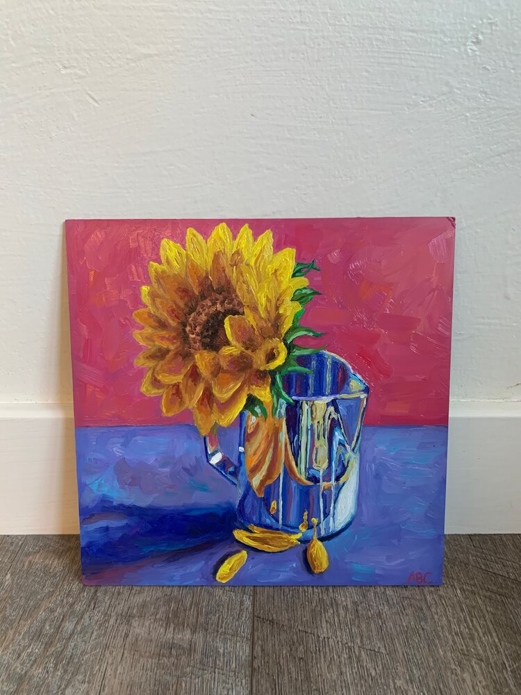 Sunflower Reflection - 8x8 - oil on panel