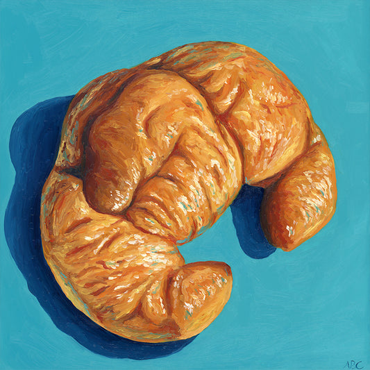 Fine art print of Teal Croissant oil painting.