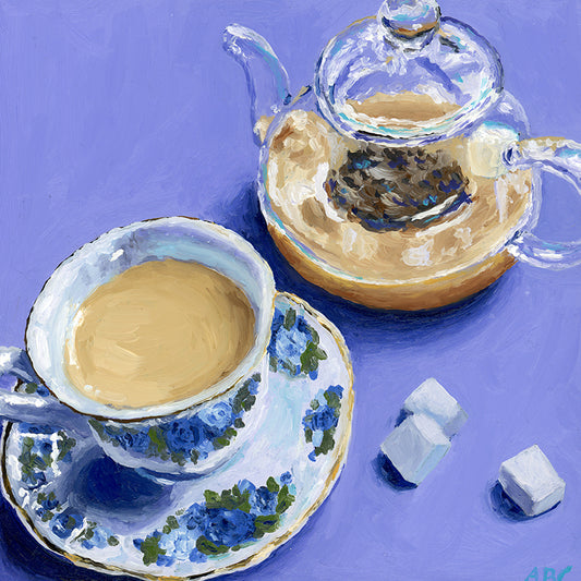 Fine art print of Tea Time oil painting.