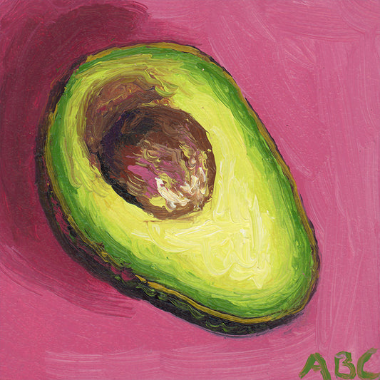 Teeny Pink Avocado - 2x2 - oil on panel - magnet oil painting