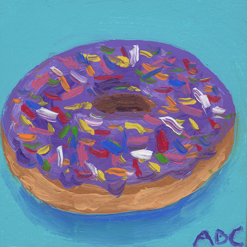 Teeny Purple Teal Donut - 2x2 - oil on panel - magnet oil painting