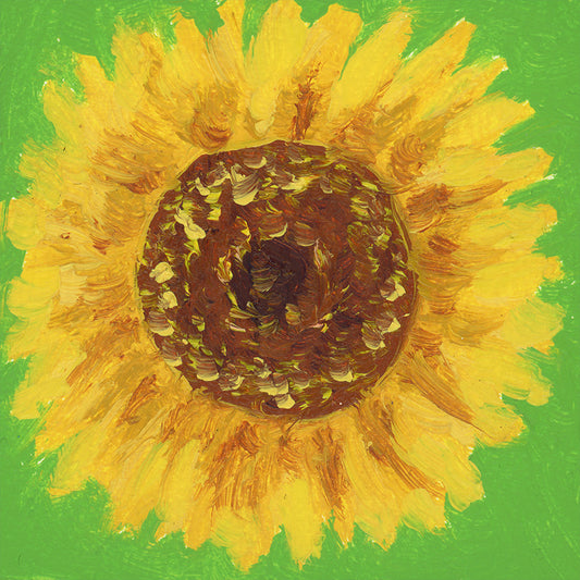 Original oil painting of a little sunflower.