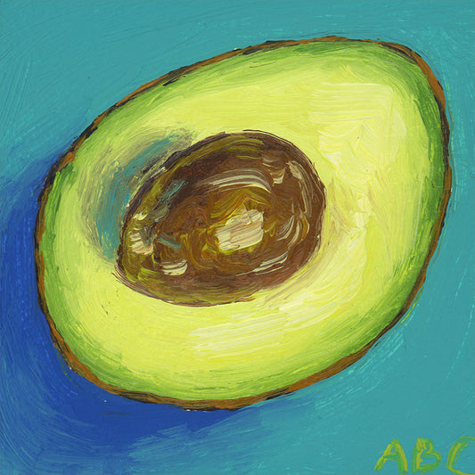 Teeny Teal Avocado - 2x2 - oil on panel - magnet oil painting