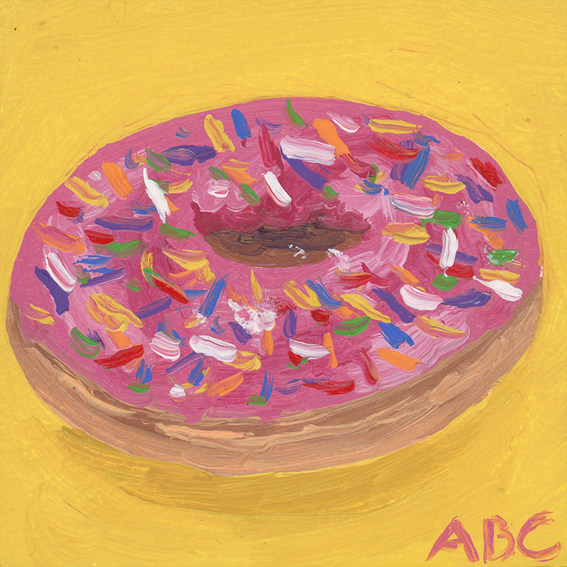 Original oil painting of a little pink donut.