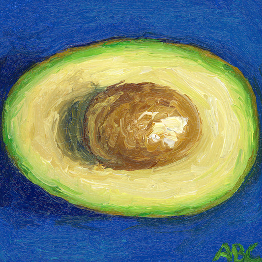 Teeny Blue Avocado - 2x2 - oil on panel - magnet oil painting