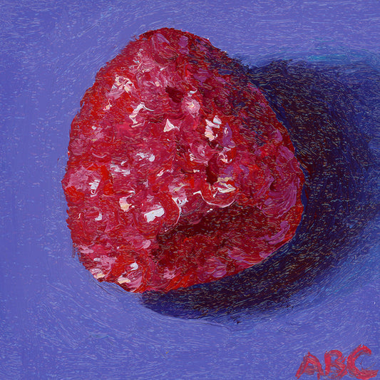 Teeny Raspberry - 2x2 - oil on panel - magnet oil painting