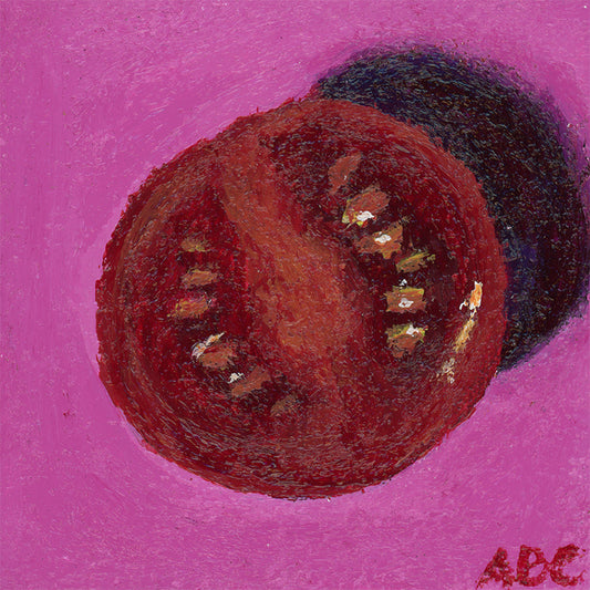 Teeny Tomato - 2x2 - oil on panel - magnet oil painting