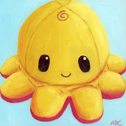 Fine art print of Happy Yellow Octopus oil painting.